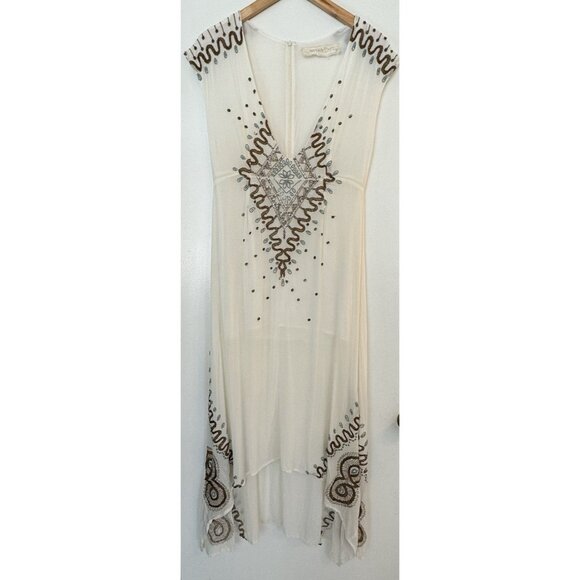 Jen's Pirate booty High Low Ivory Gold V Neck Beads Embroidered Zip Medium Boho - Picture 2 of 16